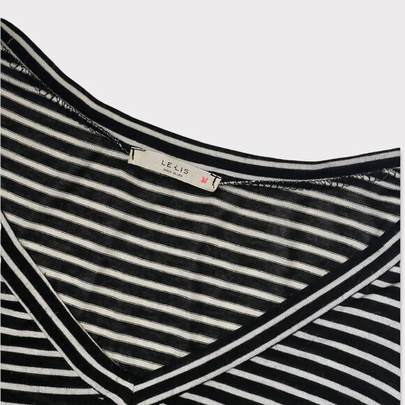 Lelis Soft Thin Striped Polka Dot Top Large V Neck 3/4 Sleeves - Picture 5 of 5